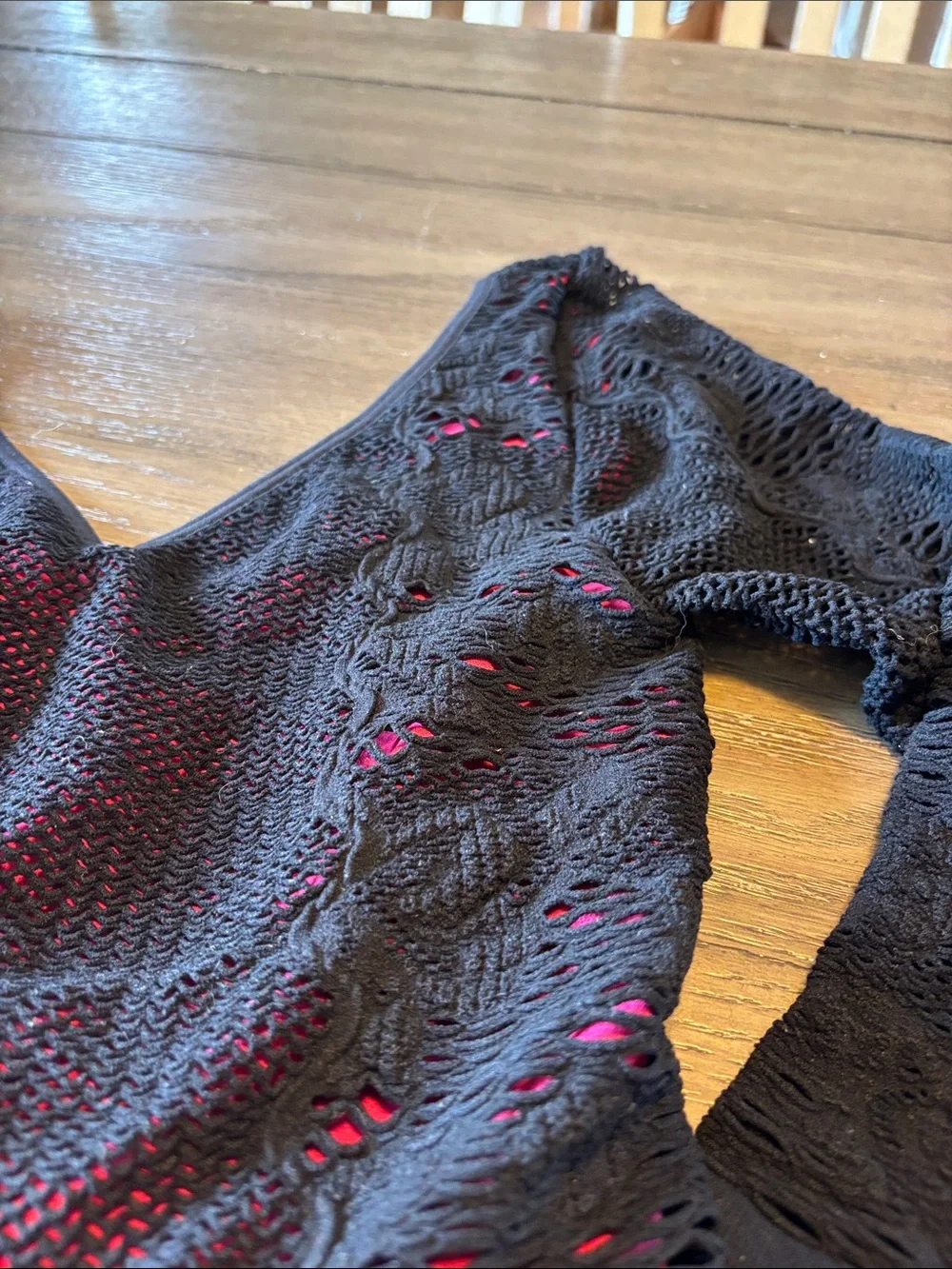 Free People Black Open-Knit Tank with Hot Pink Lining micro modal shirt xs/s
